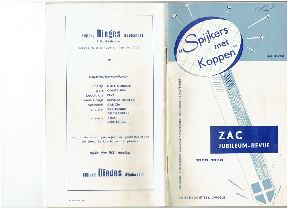 1958 Programmaboekje van de revue 'Spijkers met Koppen'
