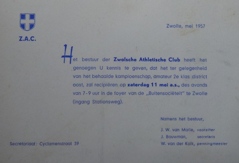 1957 Uitnodiging voor de receptie