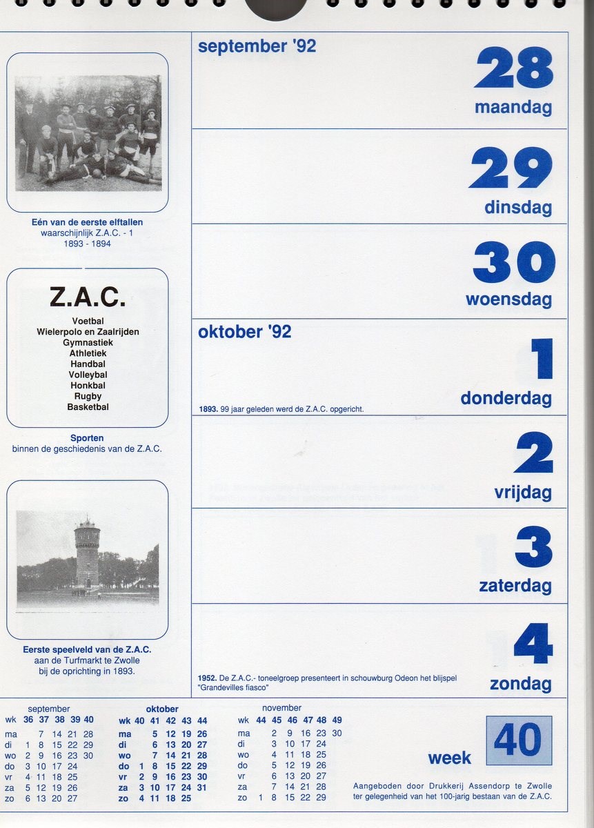 1993 Uitgave bijzondere kalender t.g.v. het eeuwfeest.