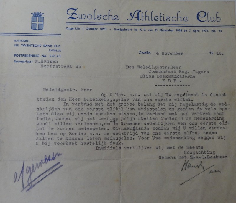 1946 Aanvraag dispensatie voor militair D. Backers,